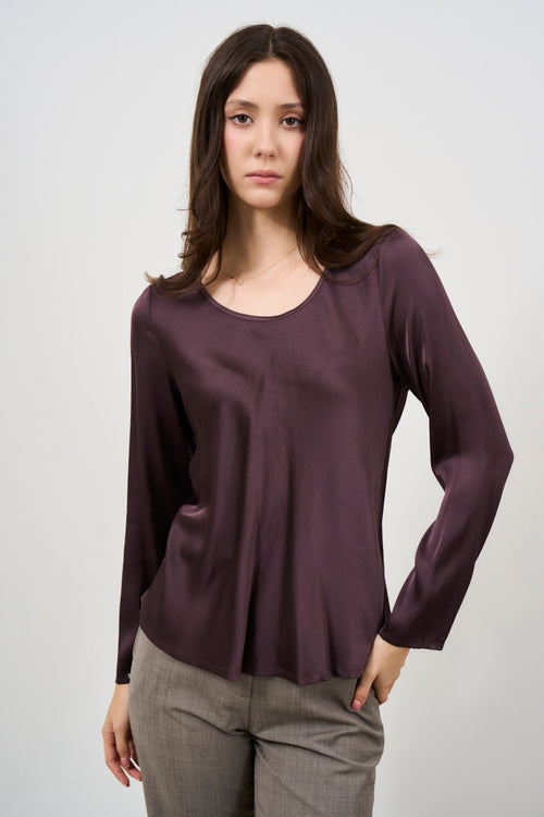 Blusa donna marrone girocollo