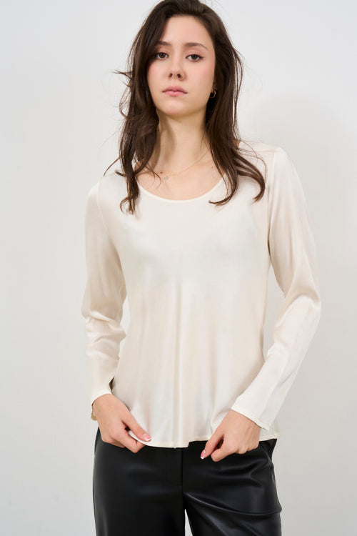 Women's cream crew neck blouse - 2