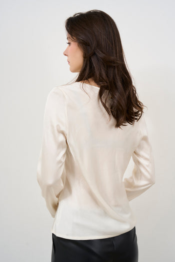 Women's cream crew neck blouse - 4