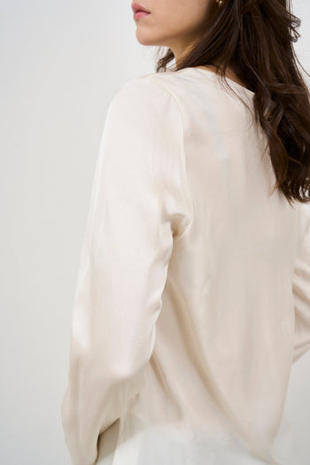 Women's cream crew neck blouse - 5