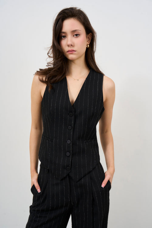 Black and silver pinstriped women's vest - 2