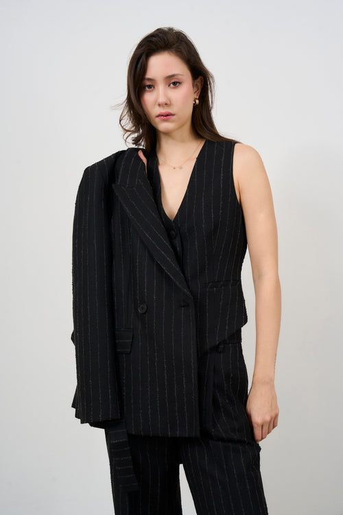 Black and silver pinstriped women's vest - 1