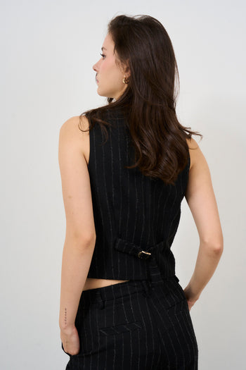 Black and silver pinstriped women's vest - 4