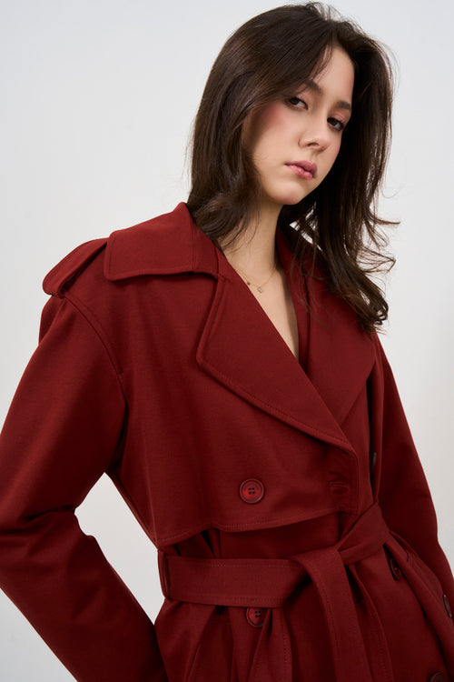 Women's burgundy trench coat - 2