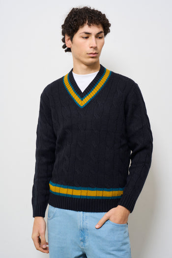 Maglione scollo a V stile college - 6