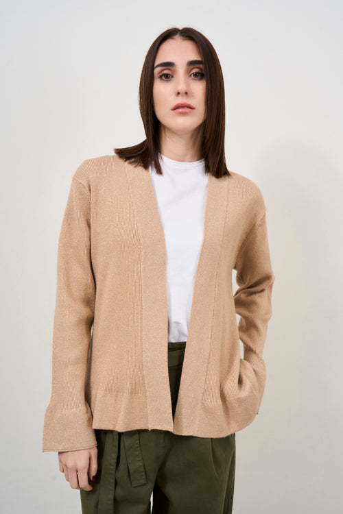 Beige women's lurex cardigan - 2