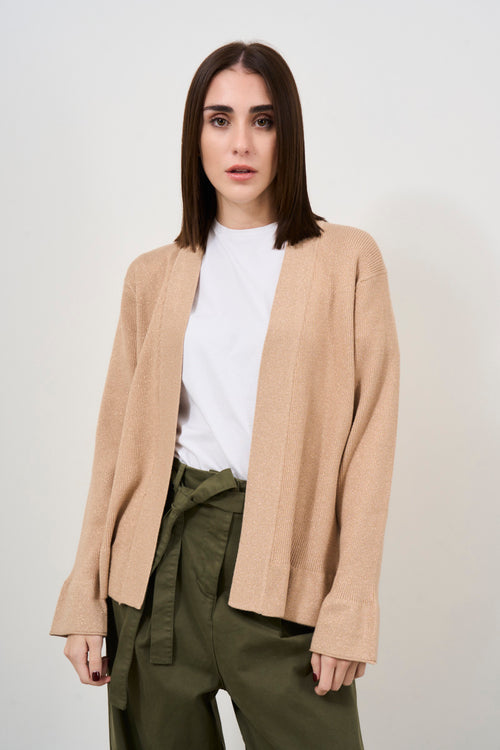 Beige women's lurex cardigan