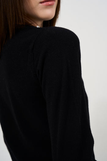 Women's black crew neck sweater with swaroski detail - 7