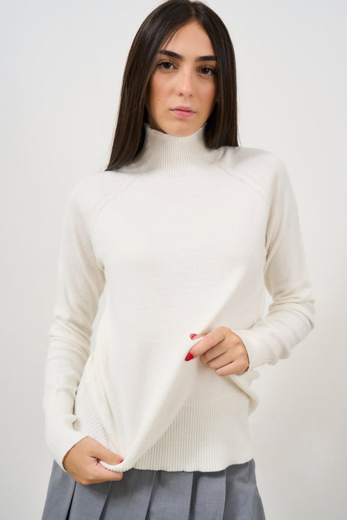 Maglia donna collo alto latte - 2