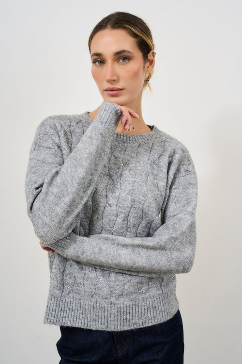 Maglia donna grigia con trecce