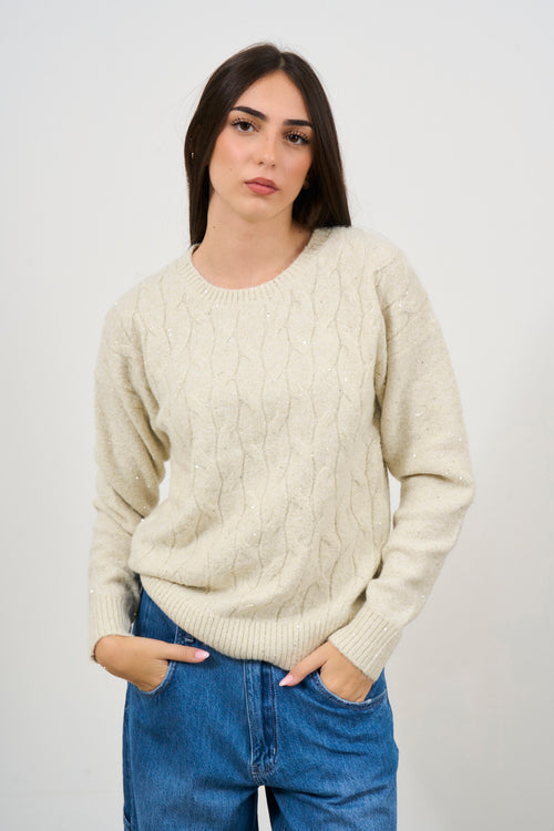 Maglia donna panna con trecce