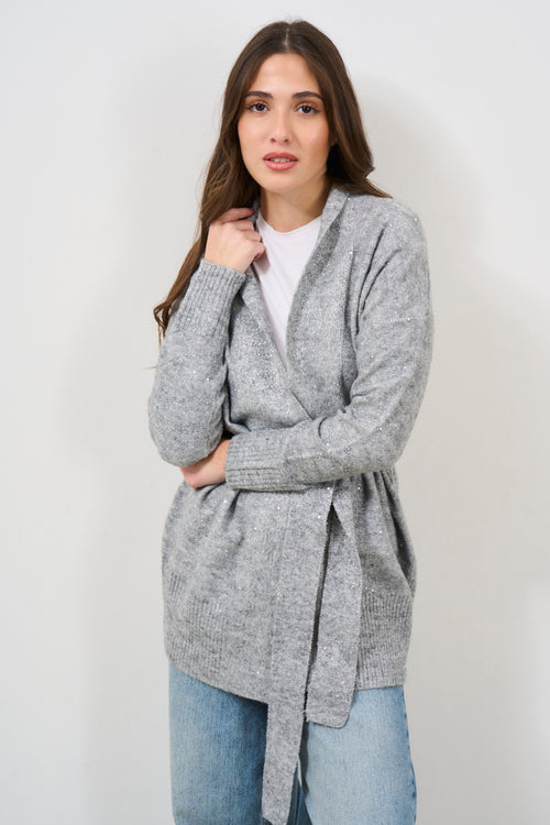 Gray women's cardigan with glitter - 2