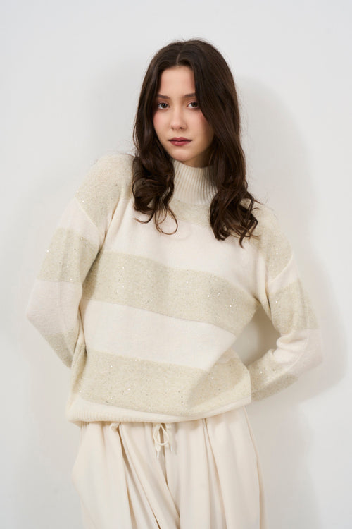 Beige high neck women's sweater - 2