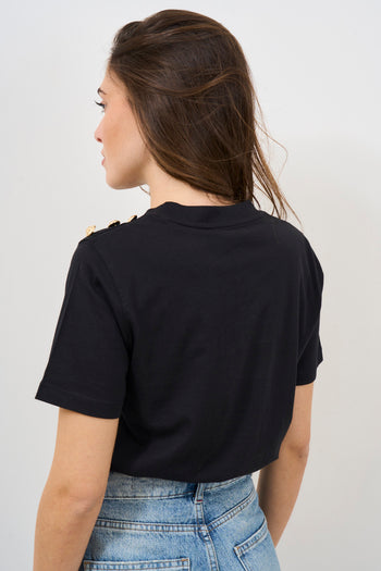 T-shirt donna nera con bottoni dorati - 5