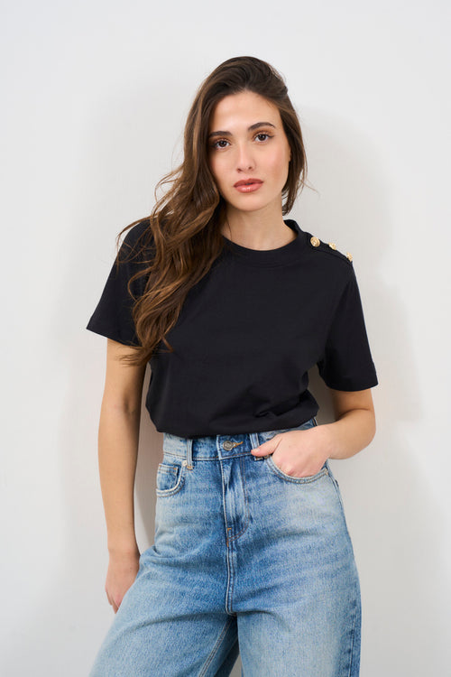 Black women's t-shirt with gold buttons