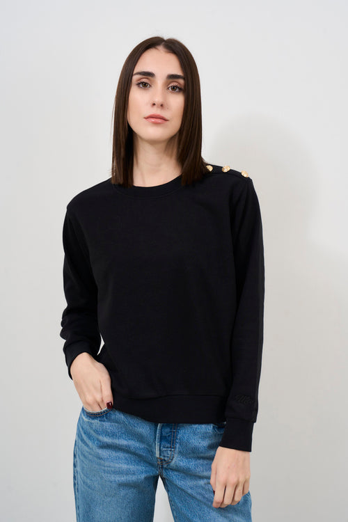 Black women's sweatshirt with gold button detail