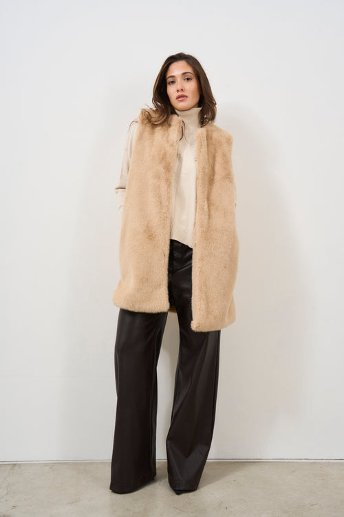 Women's camel faux fur vest