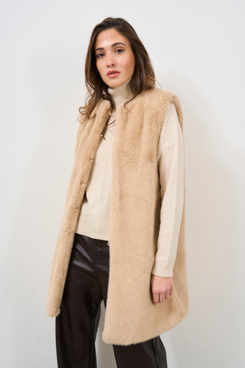 Women's camel faux fur vest - 3