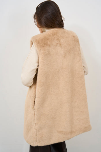 Women's camel faux fur vest - 6