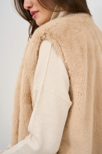 Women's camel faux fur vest - 7