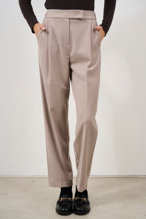 Carrot fit beige women's trousers