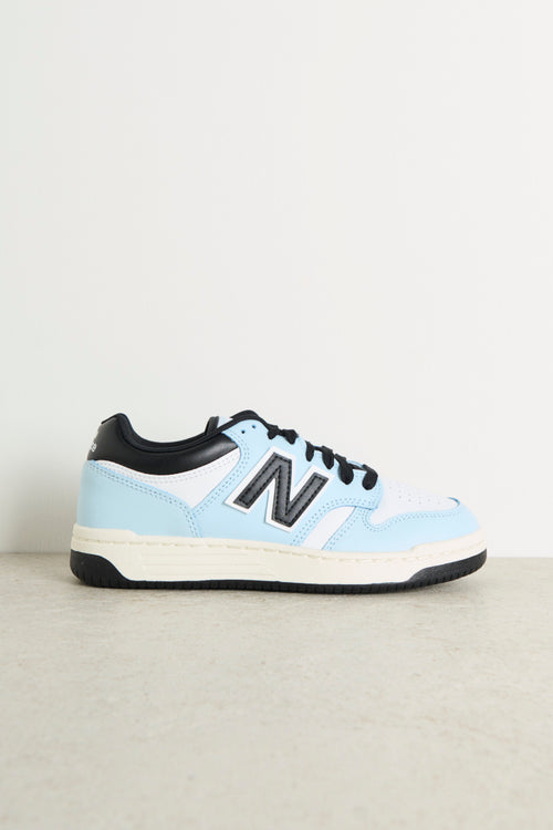 Women's sneakers in light blue and black leather - 1