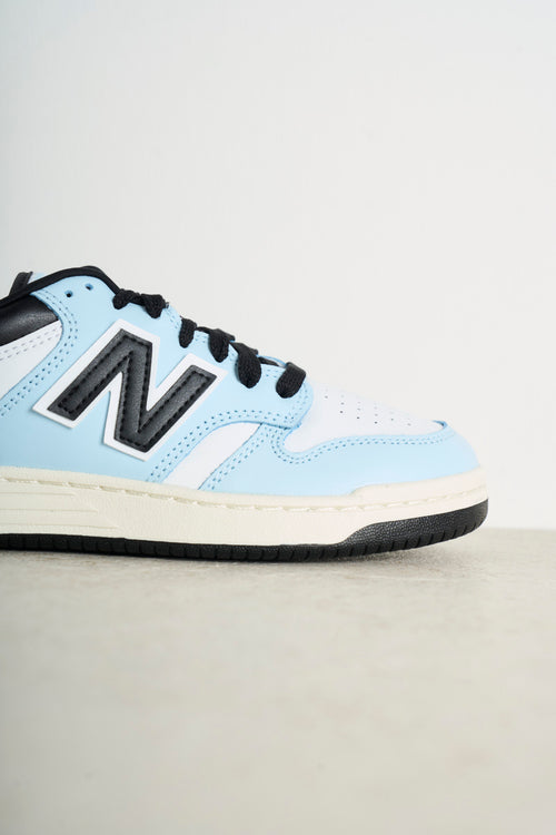 Women's sneakers in light blue and black leather - 2