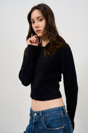 Pullover girocollo effetto mohair di colore nero - 4