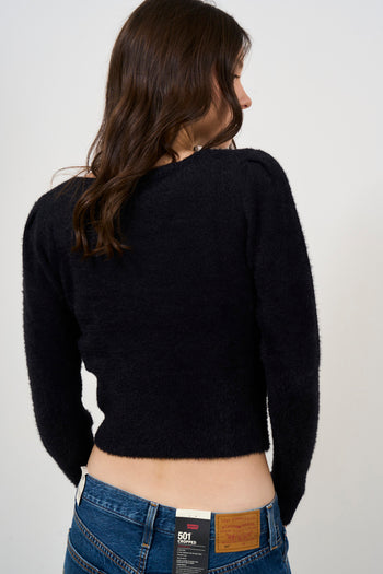 Pullover girocollo effetto mohair di colore nero - 5