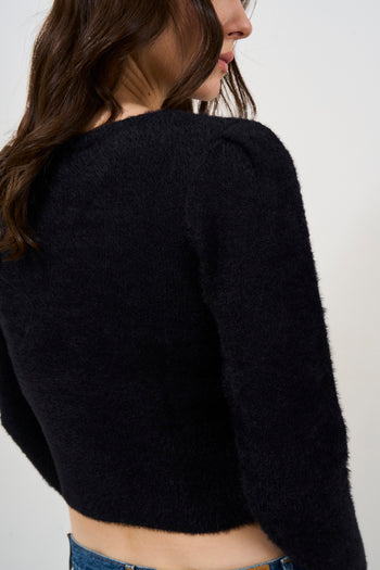 Pullover girocollo effetto mohair di colore nero - 6