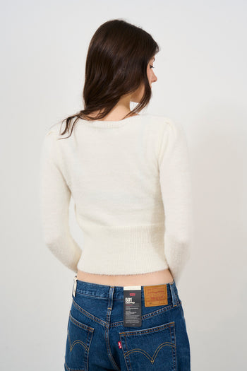 Pullover in filato piuma effetto mohair di colore bianco - 5