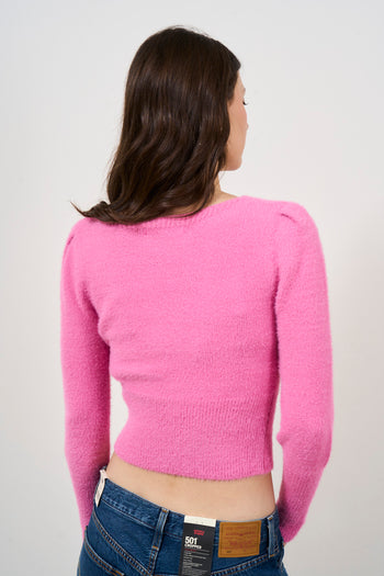 Pink mohair effect feather yarn pullover - 5