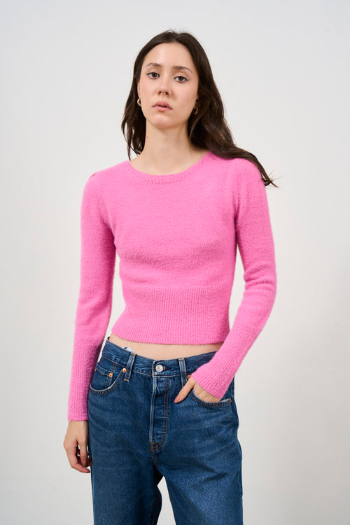 Pullover in filato piuma effetto mohair rosa