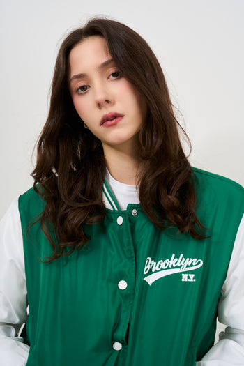 Green and white women's bomber jacket - 3