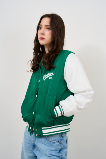 Green and white women's bomber jacket - 4