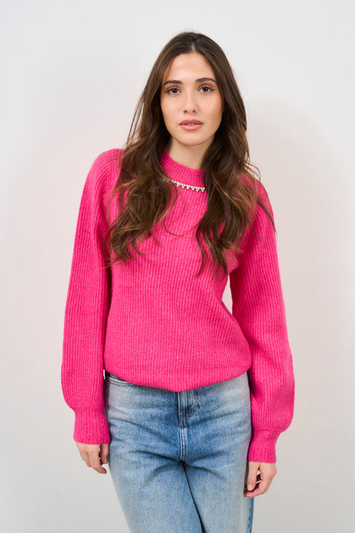 Maglia donna fucsia con strass - 1