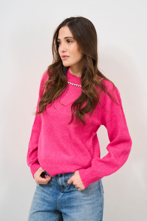 Maglia donna fucsia con strass - 2