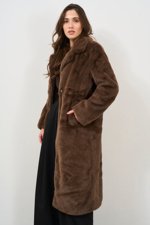 Women's brown faux fur coat - 2