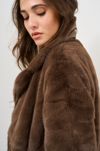 Women's brown faux fur coat - 6