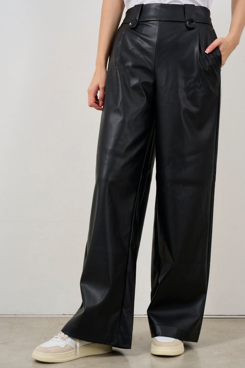 Women's wide leg faux leather trousers