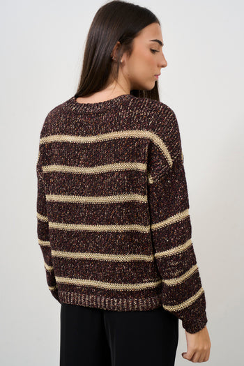 Women's brown and gold striped sweater - 5