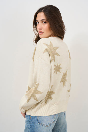 Women's cream sweater with star pattern - 5