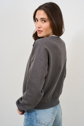 Women's sweatshirt anthracite grey pearl detail - 5