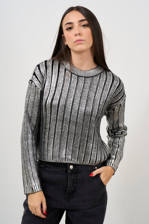 Women's silver and black ribbed sweater