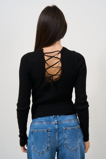 Maglia nera girocollo crop - 4