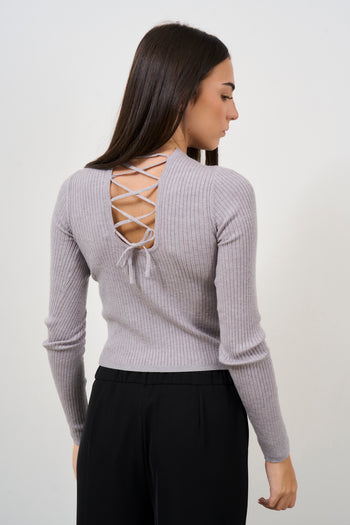 Maglia grigio girocollo crop - 5