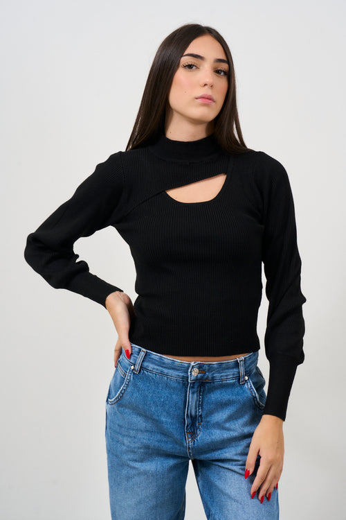 Maglia donna nera con dettaglio cut-out