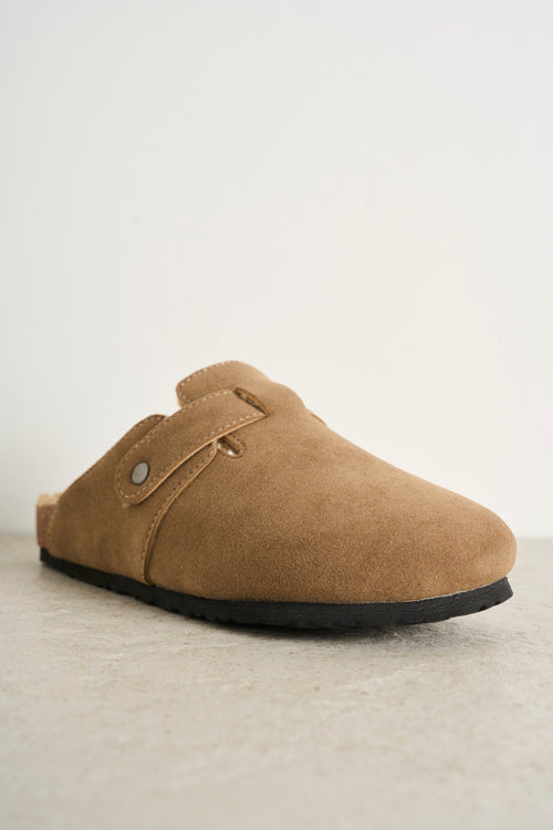 Taupe suede women's clogs - 2