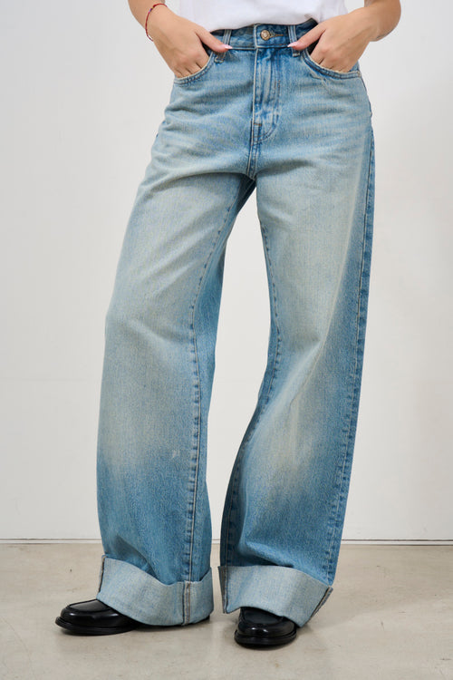 Jeans wide donna con risvolto