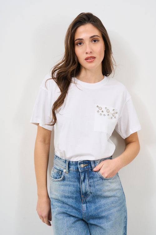 White women's t-shirt with rhinestone detail